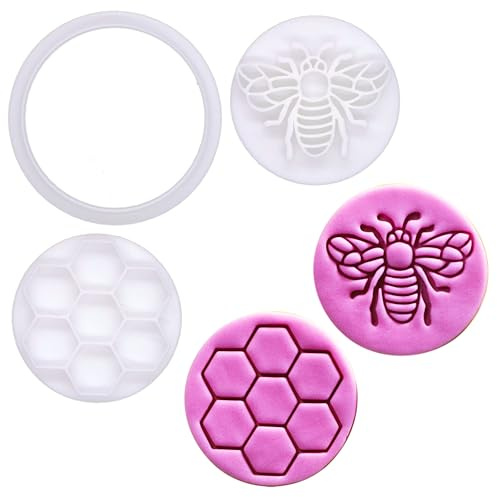 BAKERLOGY Queen Bee - Mini Set de 2 Emporte-pièce et Tampon - Abeille & Rayon de Miel pour Biscuits de Pâques & Printemps, Cupcakes & Décorations en Fondant