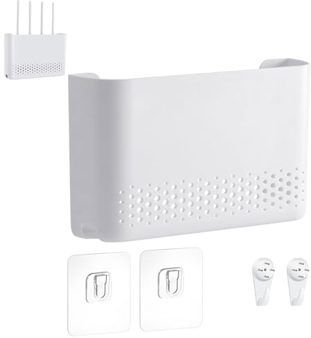 ARCPNRT Förvaringslåda för router, WiFi-router, 30 x 22 x 6,5 cm, väggdekoration för sovrum, vardagsrum, kontor, vit