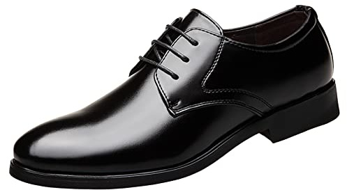 Zapatos de vestir de cuero para hombre, puntera puntiaguda, charol, formal, Oxford, con cordones, suaves, cómodos, para negocios, boda, traje de vestir, para oficina, trabajo, caminar, conducir, Black
