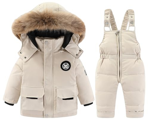 Generisch Traje de nieve para niña con aislamiento acolchado de dos piezas para invierno, térmico, con mono para clima frío, Blanco, 1-2 Años