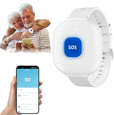ALEENFOON WiFi Boton Emergencia Ancianos ,SOS Avisador Personas Mayores,Control de Aplicación Tuya,WiFi Pulsera Personas Mayores para Pacientes/ Ancianos/ Niños/ Mujeres Embarazadas (Blanco)