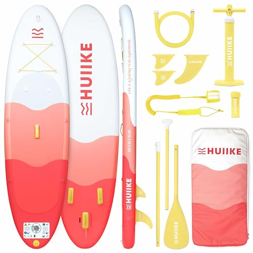 HUIIKE Stand Up Paddle Board 10' och upp till 130 kg med Tillbehör Ingår | Kan Omvandlas till Kajak. Uppblåsbar SUP-Bräda Hög Stabilitet och Motståndskraft med Paddel, Pump, Fenor, Leash och Ryggsäck