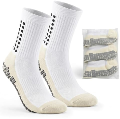 Xametu®️ 3 PARES calcetines antideslizantes futbol, calcetines futbol, calcetines futbol antideslizantes, calcetines futbol sala, Talla 43-46 | Bolsa zipper tipo cremallera (Blanco)