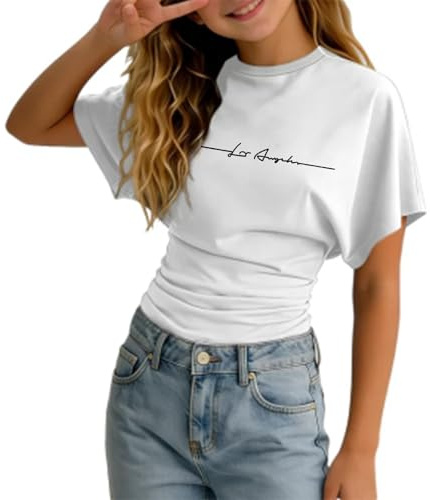 Tee Shirt Tunique Enfant Fille Manche Courte Col Rond Ete a la Mode Fluide Legere T Shirt été Ado Fille Mignon Chic Casual Jogging Vacances Haut Blouse 3-14 Ans