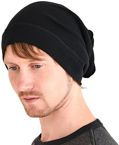 CHARM Organico Cotone Cappello A Tesa Larga Beanie Berretto Incurvato Largo Cappello per Uomo & Donna Hipster Moda Copricapo Nero