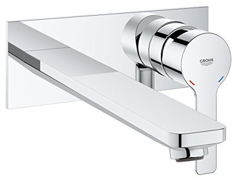 GROHE Lineare, Waschtischarmatur für die Wandmontage, wassersparend (2-Loch Wasserhahn für das Bad, 21cm lang, langlebige Oberfläche, Badarmatur ohne Unterputz Einbauset), chrom, 23444001