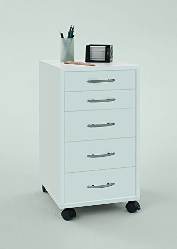 Beauty.Scouts Möbel FD Rollcontainer Tender Weiss mit 5 Schubkästen u 4 Rollen Bürocontainer Schreibtisch Container, Schreibtisch unterschrank, schubladenschrank, schubladencontainer,