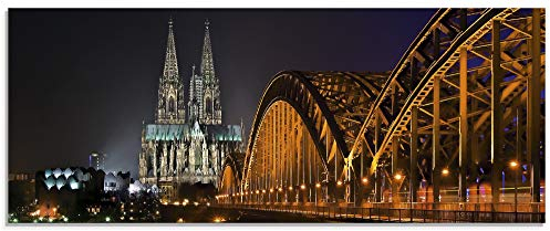ARTland Wanddeko Glasbilder Wandbild Glas Bild einteilig 125x50 cm Querformat Köln Rheinbrücke Kölner Dom Gebäude Architektur Deutschland T5TT