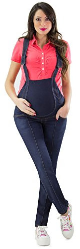 MAMAJEANS Caserta - Peto de maternidad de vaqueros con banda de jersey, lavado Deluxe, ajuste regular - Made in Italy, denim, L