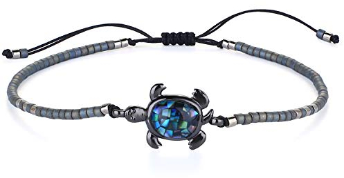 KELITCH Abalone Muschel Perlenarmband Verstellbare Schildkröte Anhänger Rocailles Wickelarmband Freundschaft Armreifen Schmuck (Grau)