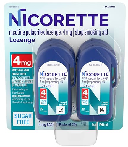 Nicorette 4 mg Coated Nicotine Lozenges to Help Quit Smoking - Ice Mint Flavored Stop Smoking Aid, 20 Count x 4