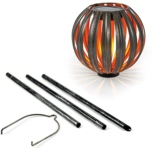 Esotec Solar Metall Dekokugel Elani, 18cm, steckbar hängend oder stehend, Akku LED Feuerblume, Solarkugel, Gartenkugel, Solarleuchte, Kugelleuchte, warmweiß 5lm, Winterfest, außen, wetterfest, 102830