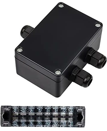 SRJQXH IP66 Waterproof Junction Boxes, 3 Way Cable Connector with Terminals Strip, Screw and PG9 Waterproof Vonnector for Indoor and Outdoor 4-8 mm Cables (Black)