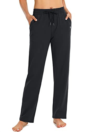 SANTINY Women's Cotton Sweatpants Yoga Lounge Casual Pants Open Bottom Sweat Pants for Women with Pockets (Black_XL)