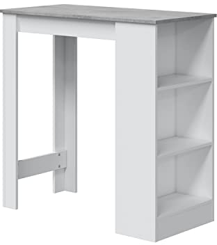 Habitdesign Mesa Alta con Estantería, Acabado en Blanco Artik y Cemento, Medidas: 103 cm (Ancho) x 105 cm (Alto) x 50 cm (Fondo)