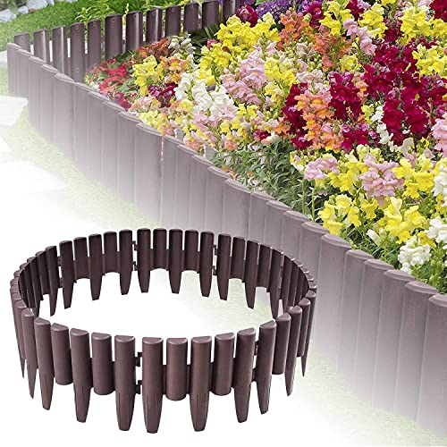 XMTECH 11,2m Rasenkante Beetumrandung Mähkante Randsteine aus Kunststoff, Palisaden in Holz Optik, Beeteinfassung Gartenzaun,Braun,1 Element (L x H): 28 x 24cm - 40 Stück