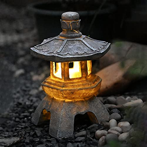 Estilo japonés al aire libre Jardín Luces Linterna ，Luz Solar LED Adorno Jardín Farolillos Decoración Linterna Pagoda Al Aire Libre Estatua Balcón Lámpara de decoración creativa(Color:B)