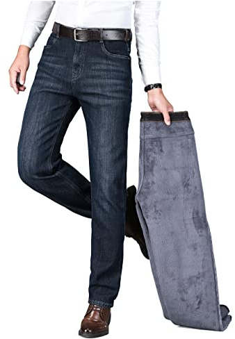 Ziilay Jean thermique pour homme - Pantalon thermique pour homme - Pantalon d'hiver doublé pour homme - Jean d'hiver avec doublure en polaire, 42W / 34L