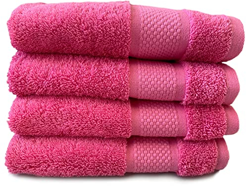 Sue Rossi Organic Turkish Cotton Guest Towels Set Of 4, Kitchen Or Bathroom Pack, Size 30cm x 50cm, Soft, Fluffy & Absorbent 600gsm Towel (Pink, 4)
