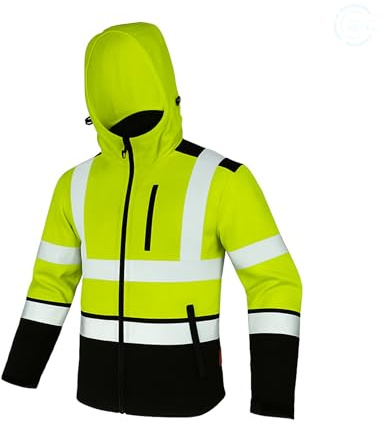 ART.MAS Hi-Vis Yellow Softshell Jacket, Breathable & Waterproof Outdoor Jacket for Men, Extra Warm, Adjustable, Environmentally Conscious, Best for Spring, Walking & Outdoors (Size: XL)