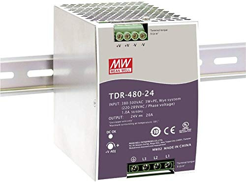 Mean Well TDR-480-24 Series TDR-480-24V Three-Phase Industrial DIN Rail 480W with PFC Function (TDR-480-24)