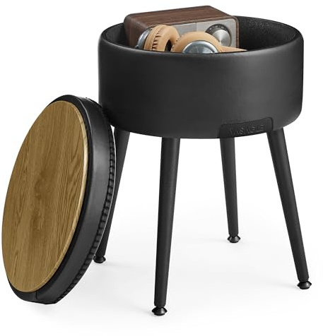VASAGLE EKHO Collection - Pouf portaoggetti rotondo con gambe in acciaio, capacità 150 kg, inchiostro nero LOM005B01