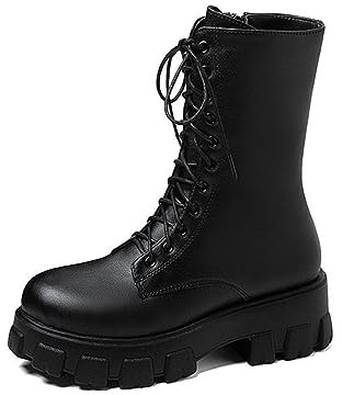 tinbarry Bottines à Plateforme Femme Bottes Plates à Talon Bloc Tige Courte Gothique Punk Bottes D'hiver Chaudes Bottes Courtes avec Fermeture éclair Bottes à Lacets Boot