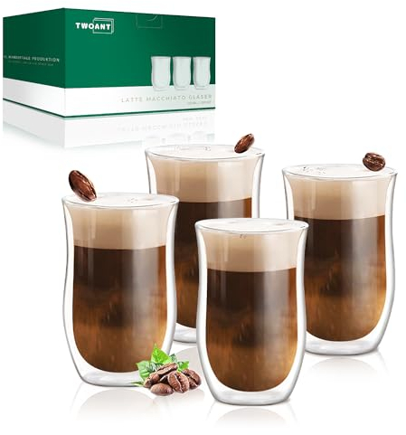 Latte Macchiato Gläser Doppelwandig （4 x 350ml） Kaffeegläser Doppelwandige Thermo Latte Gläser Cappuccino Tassen Glas Handgemachtes Doppelwandiges Glas kaffeeglas Set