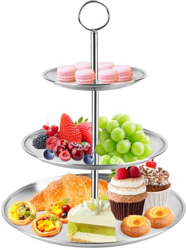 Fonyet Présentoir à cupcakes à 3 étages en acier inoxydable - 3 étages - Moderne - Décoration de cuisine, de mariage, de fête - Réutilisable pour desserts, gâteaux, fromages et fruits