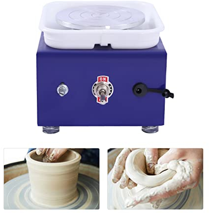 Mini-Töpferscheibe, Keramikradmaschine mit Einstellbarer Geschwindigkeit, Elektrische Töpferscheibe Keramik Maschine, für Schulkeramikunterricht, Töpferbar, Baumarkt, Heimgebrauch, 15*13cm (Blau)