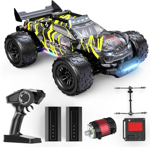 DEERC Voiture Télécommandée Brushless 1:14 Adulte, 43 MPH 4WD Camion tout-terrain, LED 7 couleurs, amortisseurs à huile en métal, 2 batteries haute capacité 7.4 V, 3 modes lumineux, compatible LiPo 3S