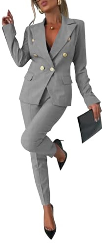 shownicer Tailleur Donna Completo Pantalone Curvy Completo Pantaloni e Giacca Tuta Due Pezzi Ufficio e Lavoro Revers Blazer Tuta Slim Fit Complete Business A Grigio XS