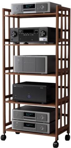 Easnuroz 3/4/5-Schicht HiFi-Audiokabinett Bambus HiFi Rack AV Regal Mit Rollen HiFi Audio Kabinett Medienregal Für AV-Verstärker/Turntable/Skybox/Drucker(Brown,80 * 38 * 158cm(5Tier))