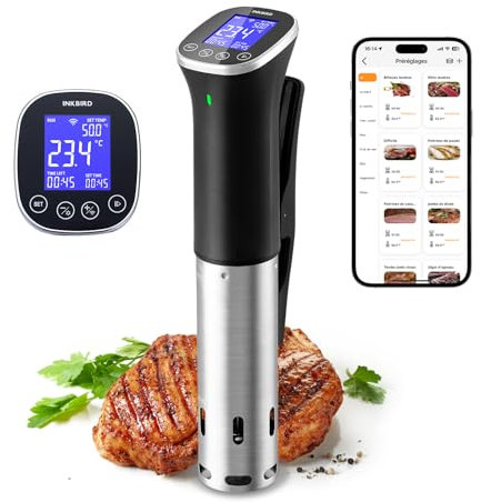 Sous Vide, Sous Vide Stick ISV-300W WLAN Professioneller Küchenroner, 0-90℃ Niedertemperaturgaren | APP-Rezepte, IPX7 wasserdicht, ±0,1 °C präzise und konstante Temperatur
