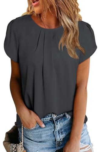 Dokotoo Camicia Donna Estiva Elegante Blusa a Maniche Corte con Girocollo Camicetta Casual in Chiffon Camicie, Nero, L