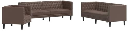 vidaXL Soffgrupp chesterfield 3 delar brun konstläder, soffgrupp, vardagsrumssoffa, konstlädersoffa, soffgrupper, vardagsrumssoffor, konstlädersoffor