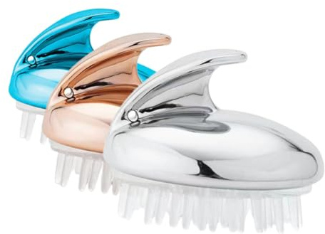 CALLARON Lot De 3 Brosses De Massage En Silicone Pour Cuir Chevelu Gommage Exfoliant, Couleurs Bleu, Rose Doré Et Argenté, Utilisation Bain Pour Soins Capillaires Quotidiens