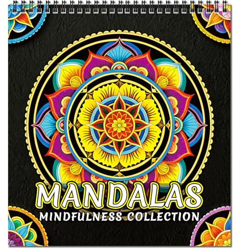 FUNLAVIE Libro para colorear para adultos, libros para colorear de mandala para adultos y adolescentes, alivio del estrés, libro encuadernado en espiral para mujeres, patrones de atención plena en