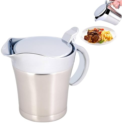 Gravy Boat with Lid, Gravy Warmer Double Wall 304 Stainless Steel Thermal Gravy Pot Serving Jug (450ml)