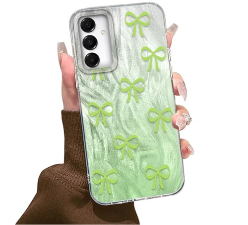 Tedyhulle Fodral för Samsung Galaxy A34 5G, estetisk fjäril, grönt rosettmönster för kvinnor, söt design, färgglatt, stötsäkert skal, tunn TPU-silikon, hårt PC-skyddsskal