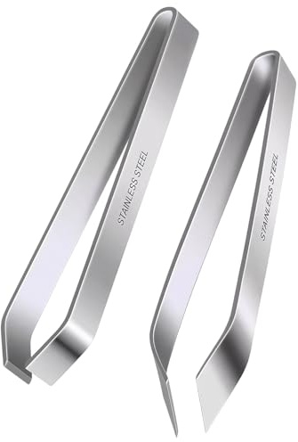 TIHNY Juego de 2 Pinzas para Espinas de Pescado, Pinzas de Cocina de Acero Inoxidable, Puntas Plana y Inclinada para Salmón, Trucha, Plumas de Pato y Pelador de Ajos