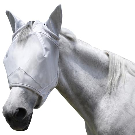 Fly Mask for Horses with Ears Breathable Mesh UV Protection Grey Cob | Adjustable Hook-and-Loop Fit, No-Rubbing Comfort and Half Mask Design with Secure Coverage for Easy Wear Everyday Protection