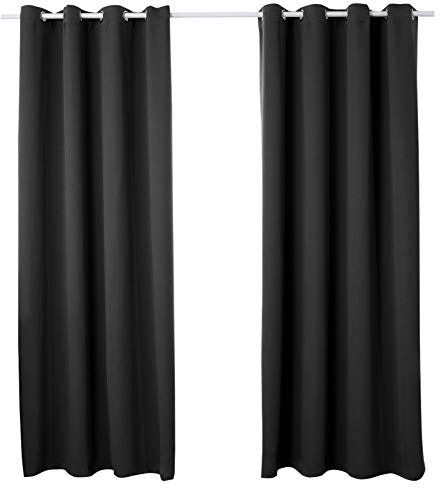 WOLTU 2er Set Gardinen mit Ösen, Verdunklungsvorhang für Wohnzimmer Schlafzimmer, Blickdicht, gegen Kälte und Hitze, 250g/m² Dicke,135x245 cm, Schwarz