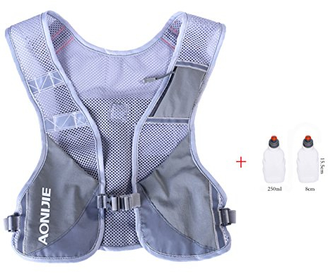 AONIJIE Ultraleicht Trinkrucksack Laufen Marathon Rucksack Getränketasche mit 2 Stück Trinkflaschen (Grau)