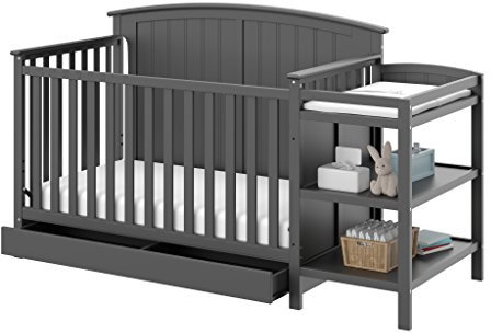 Storkcraft Steveston 5-in-1 Convertible Crib & Changer – GREENGUARD Gold Certified, Fits Standard Crib Mattress, Converts to Toddler Bed and Full Bed, 4 Adjustable Mattress Heights (Gray)