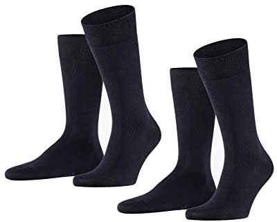 FALKE Herren Socken Happy Double Pack M So Baumwolle einfarbig 2 Paar, Blau Dark Navy 6375, 43-46
