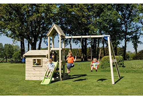 MASGAMES Spielturm Lookout mit Rutsche 2,30 m + Doppelschaukel inkl. 2 Schaukelsitze 70 kg