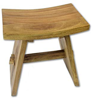 Kinaree Japan Teak Pall Suzie – 41 cm teakpall med böjd sits – även lämplig som badrumspall eller fotpall