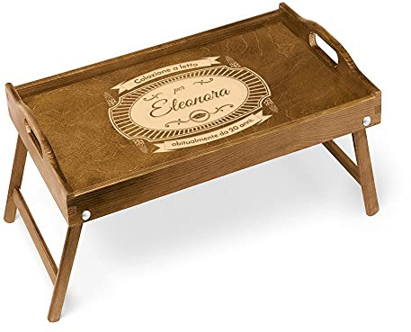Maverton Vassoio da Colazione a Letto Personalizzato - Tavolino Pieghevole in Legno con Manici - Colore Marrone Chiaro - Incisione Laser - 50 x 30 cm - regalo donna - Tradizione