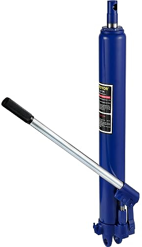 VEVOR Cric idraulico a pistone lungo, capacità 8 tonnellate, con pompa a pistone singolo e base a forcella, per gru da garage/negozio, paranco di sollevamento motore, blu